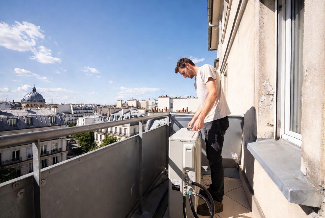 Climatisation sur un balcon parisien